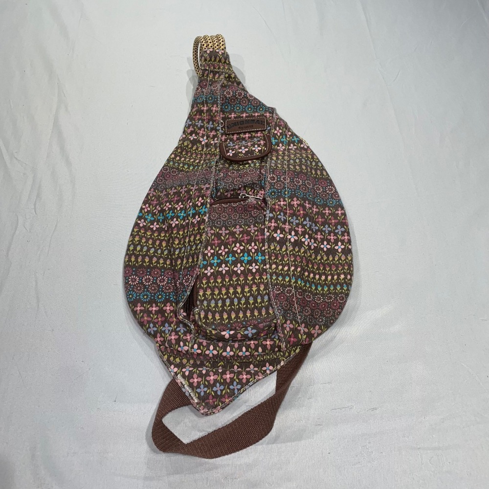 Unionbay Floral Canvas Sling Backpack Brown Pink Blue Crossbody Bag Teardrop